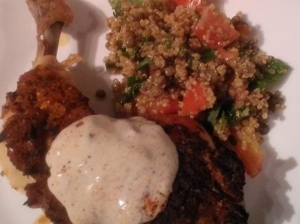 Chermoula chicken with quinoa and lentil salad 