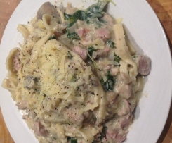 "Healthier" NO cream chicken & mushroom pasta carbonara 