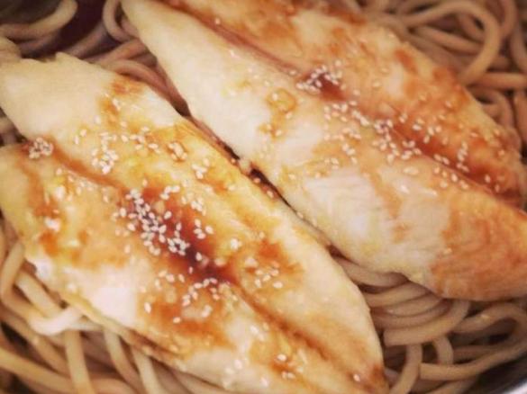 Varoma Teriyaki Style Fish & Udon Noodles with steamed veggies