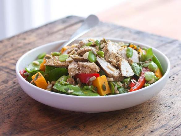 Chicken, broad bean and snow pea salad - Tim Robards