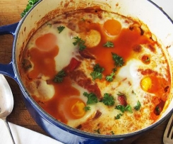 BAKED EGGS, CHORIZO & CANNELLINI BEANS