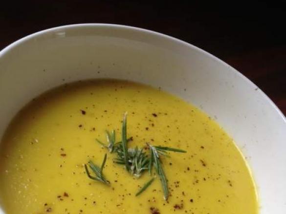 Leek and Potato Soup with Carrot, Turmeric and Rosemary