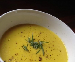 Leek and Potato Soup with Carrot, Turmeric and Rosemary