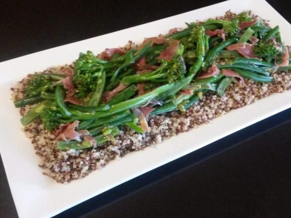 Quinoa, broccolini, green bean & proscuitto salad