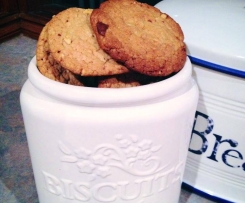 Dark and white choc chip and macadamia nut biscuits