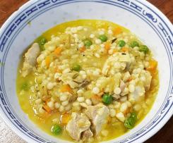 Kath's Chicken, Ginger and Turmeric Soup with Pearl Couscous