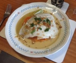 Steamed Barramundi with Thai Coconut Sauce and Ginger Sweet Potato Mash