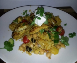 Tikka Chicken with Quinoa Chickpea and pumpkin Salad