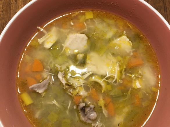 Chicken Bone Broth Soup and whole steamed chook