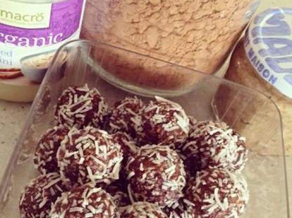 Raw Cacao Coconut Date Balls with Bee Pollen