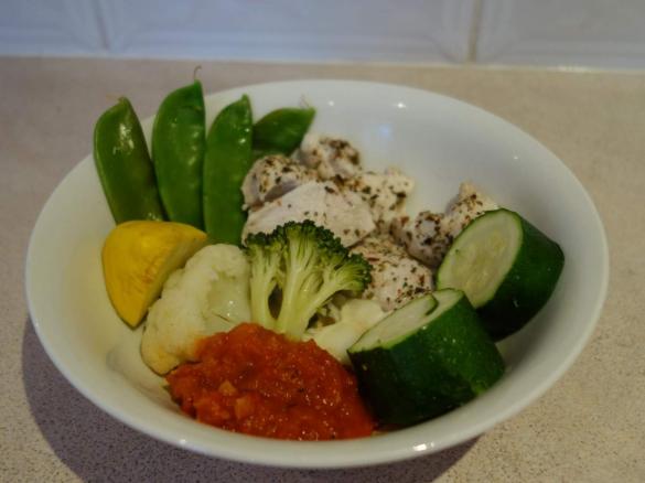Steamed Chicken and Vegetables with Tomato and Hidden Vegetables Pasta Sauce