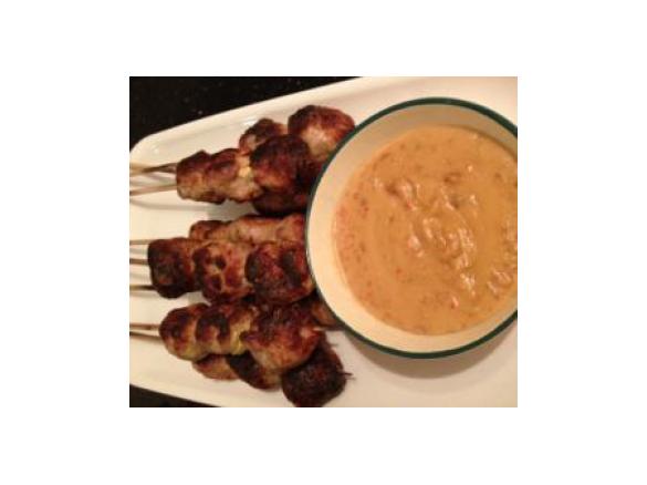 Vietnamese Minced Pork Skewers with Peanut Sauce