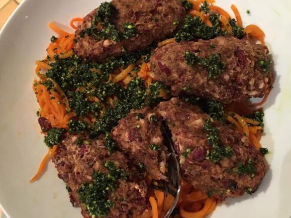 Mushroom and Kidney Bean Koftas with Pistachio Pesto