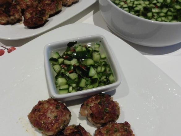 Red Curry Pork Balls with Cucumber Dipping Sauce