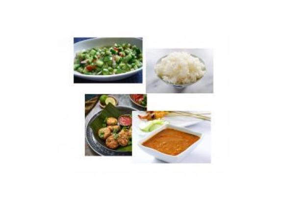 Thai chicken cakes with satay sauce and cucumber pickle