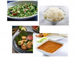 Thai chicken cakes with satay sauce and cucumber pickle