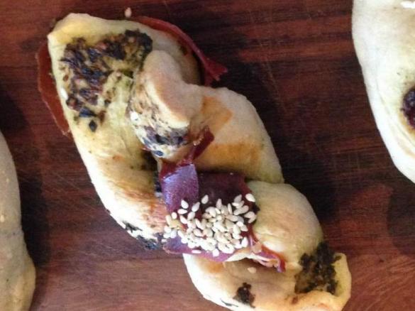 Lunch box pesto and prosciutto  plaits