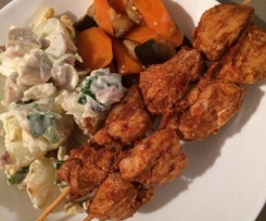 Steamed Paprika and Chilli Chicken Skewers with Vegetables