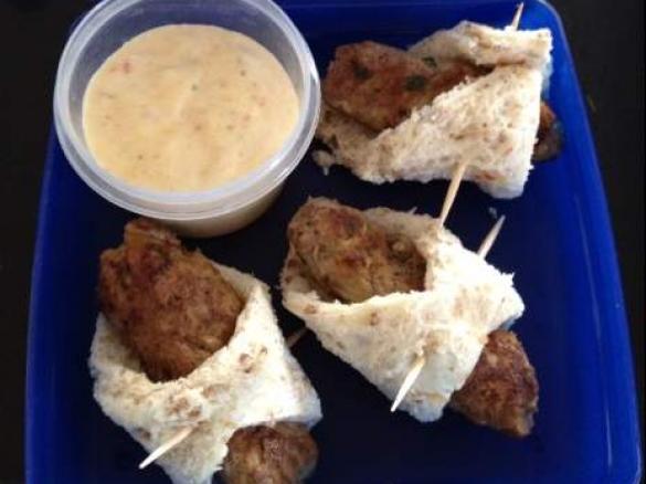 Beef Kofta bug-in-a-rug with mango-yogurt dip