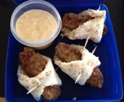 Beef Kofta bug-in-a-rug with mango-yogurt dip