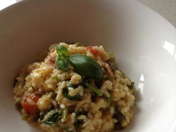 Broccollini, basil, tomato & bacon Risotto for 2