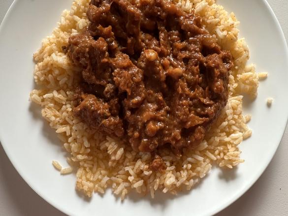 Marian's Chunky Bolognaise Sauce and Steamed Rice