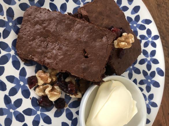 Red Wine Brownies with Walnuts and Drunken Cranberries