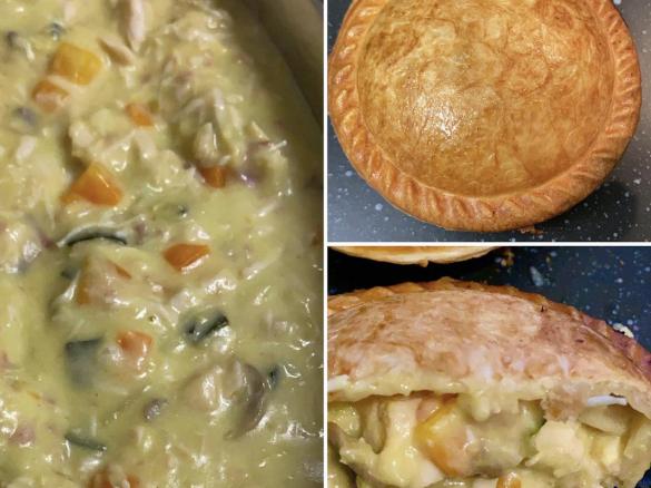 Creamy chicken, bacon, mushroom & veggie pie filling