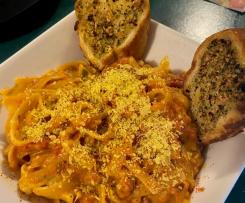 Vegan Creamy tomato and pepperoni fettuccine