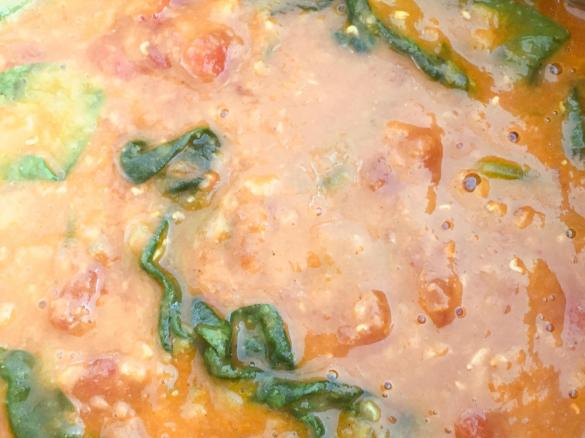 Indian Style Dhal with spinach & tomatoes