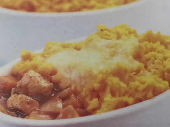 Pumpkin topped chicken curry pies