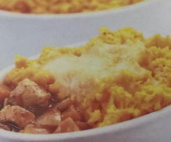 Pumpkin topped chicken curry pies