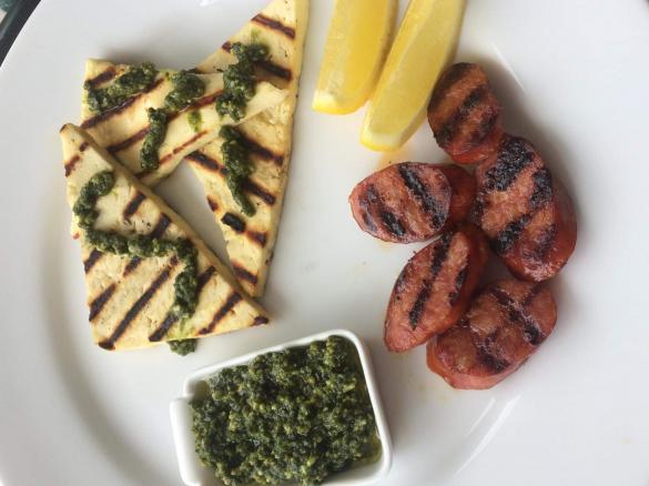 Pesto with Grilled Haloumi
