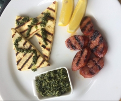 Pesto with Grilled Haloumi