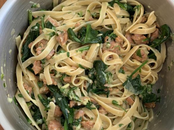 Chorizo Fettucini with Spinach, Parmesan & Lemon Herb Butter