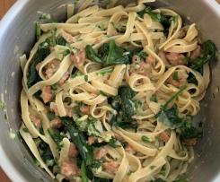 Chorizo Fettucini with Spinach, Parmesan & Lemon Herb Butter