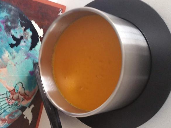 Curried pumpkin and sweet potato soup with coconut 