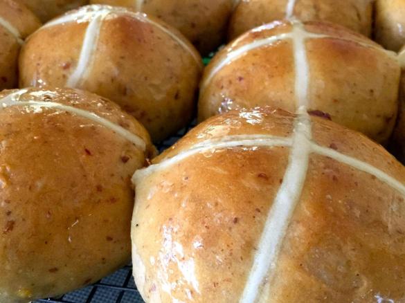 Sticky Date Hot Cross Buns with Caramel Glaze