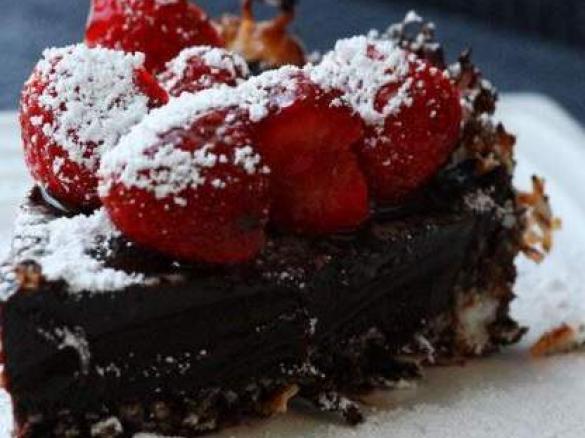 Exotic Chocolate Macaroon Tart with Strawberries