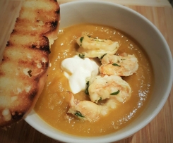 Thai Sweet Potato Soup with Grilled Prawns
