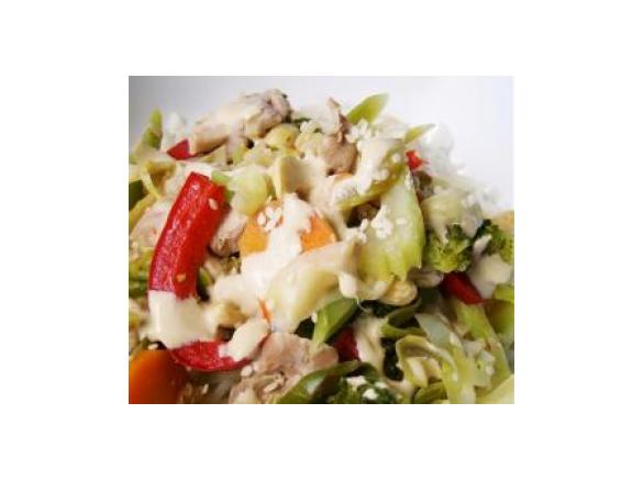 Chicken and Cashews with Coconut Satay Sauce and Coconut Rice