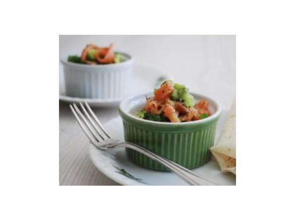 Poached egg pots with smoked salmon avocado salsa