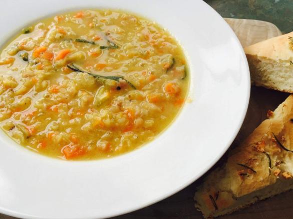 Bacon lentil and chive soup