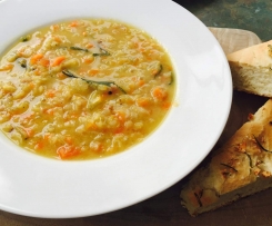 Bacon lentil and chive soup