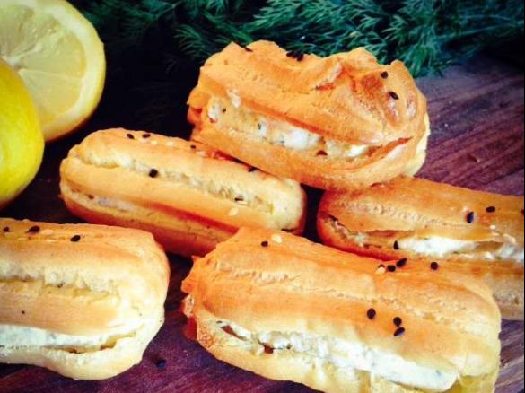 Savoury Eclairs filled with Smoked Salmon, Dill and Horseradish Cream