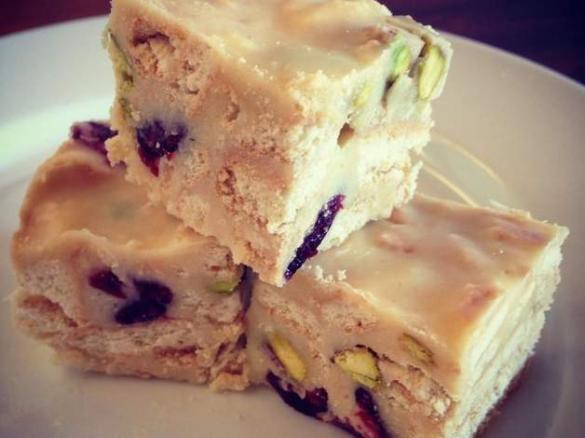 Cranberry, Pistachio and White Chocolate Slice