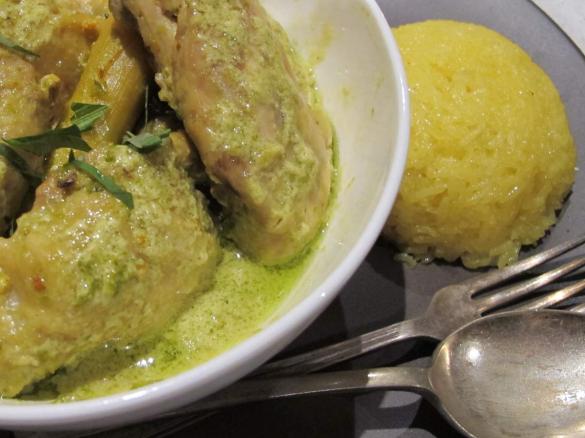 gulai lemak ayam (rich curry chicken) with turmeric sticky rice