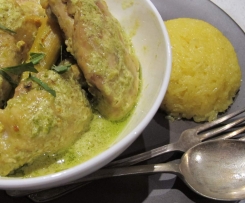gulai lemak ayam (rich curry chicken) with turmeric sticky rice