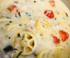 Bacon and mushroom pasta (light version made with milk not cream)