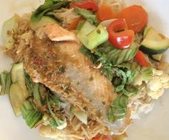 Variation Ginger and Soy Glazed Salmon with Bok Choy and Coconut Rice